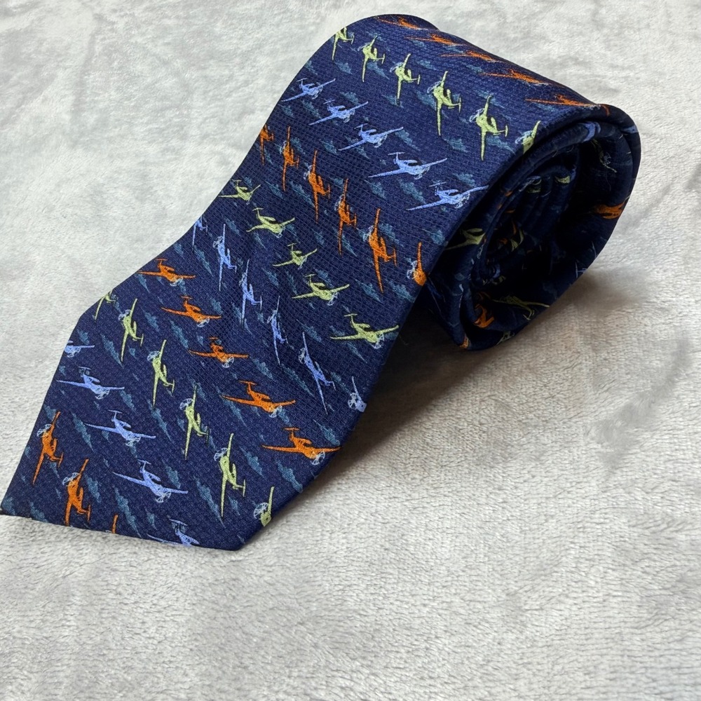Oak Hill Mens Silk Tie Navy Blue Airplane Propeller Plane Aviation Novelty